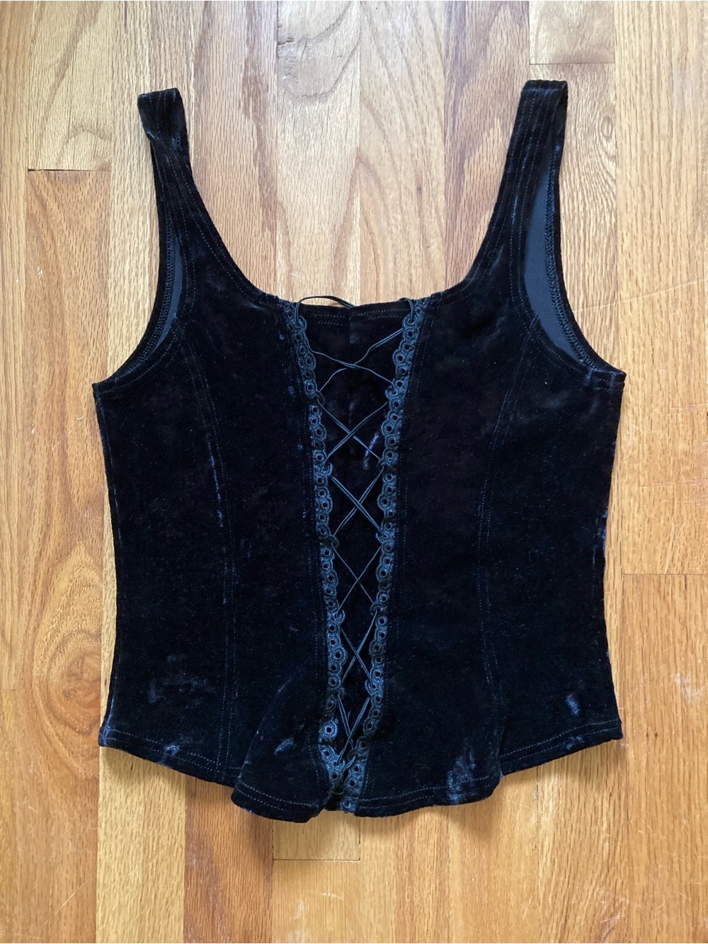 Arianne Black Velvet Lace-Up Camisole